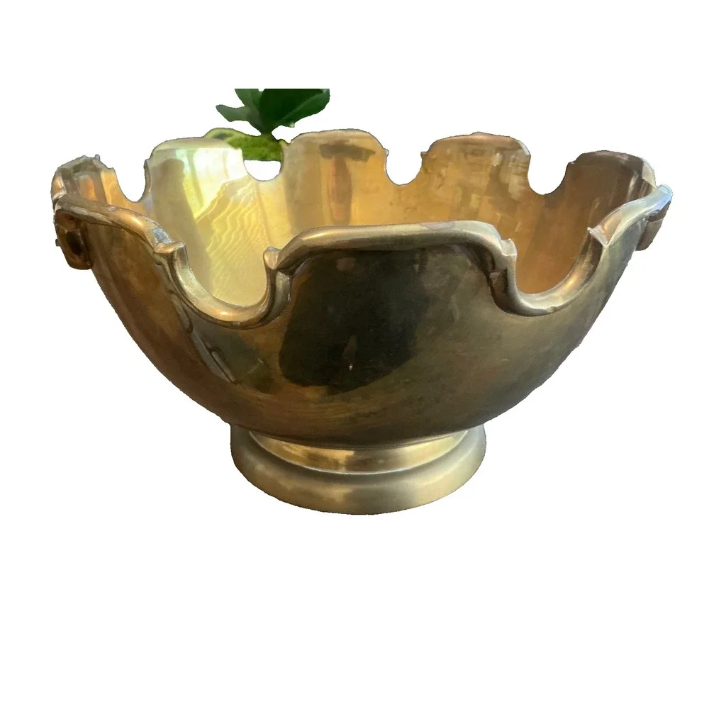 Vintage Hollywood Regency Solid Brass Scalloped Pedestal Bowl Rim 10
